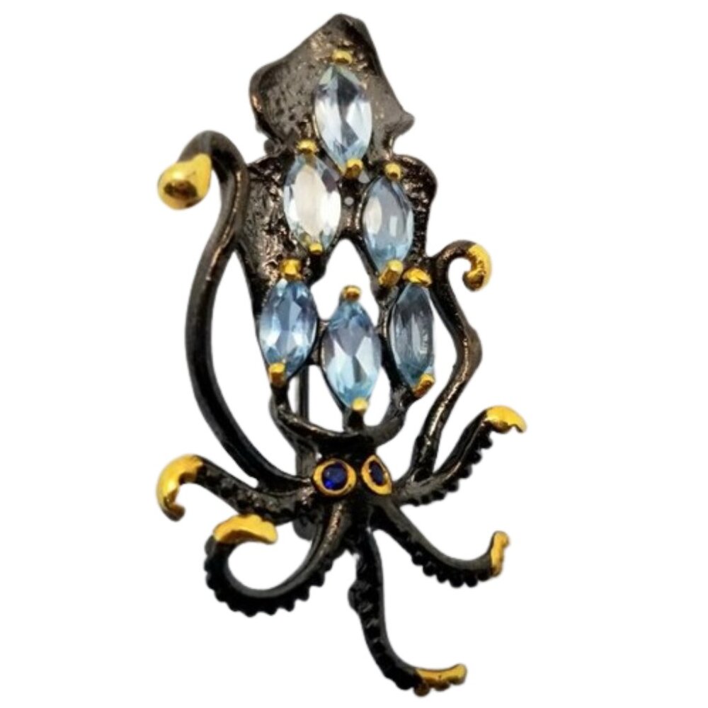 Cute topaz & sterling silver Octopus pin
